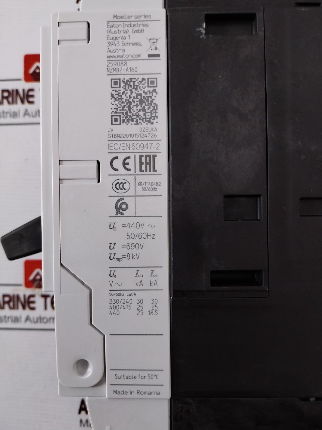 Eaton Nzmb2-a160 Moeller Series 3P Circuit Breaker 160A 440V 690V Iec/En 60947-2