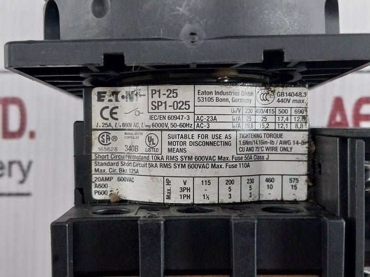 Eaton 3-pole Flush Isolator Switch 20Amp 600Vac 50/60Hz P1-25/Ea/Svb-sw/Hi11