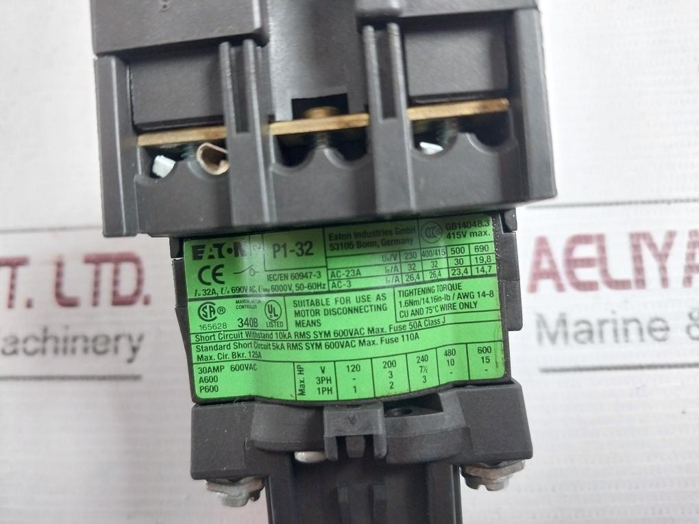 Eaton P1-32 Rotary Disconnect Switch 690Vac 6000V, 50-60Hz Gb14048.3 Ac-3