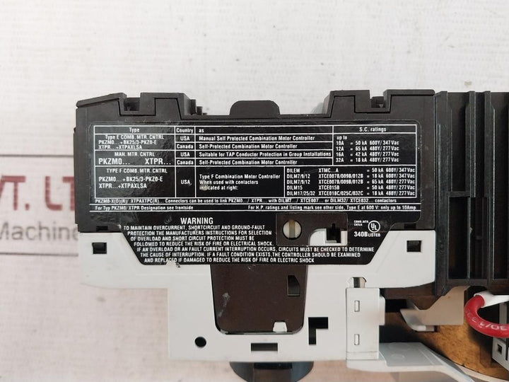 Eaton Pkzm0-1.6 Xtpr1P6Bc1 Overload Relay Motor Protector Circuit Breaker