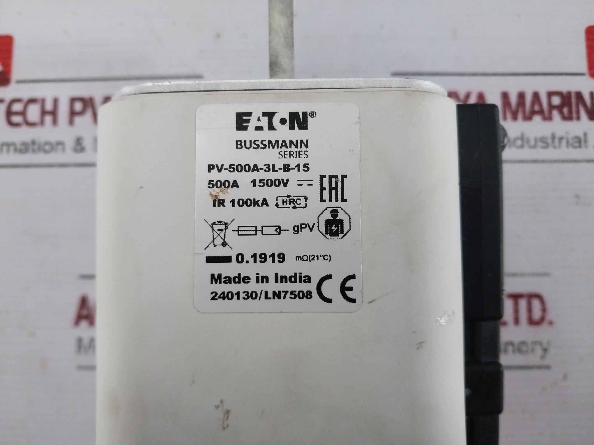 Eaton Pv-500A-3L-b-15 Bussmann Series Photovoltaic Fuse 100Ka 1500V 500A E335324