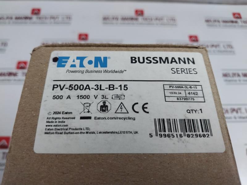 Eaton Pv-500A-3L-b-15 Bussmann Series Photovoltaic Fuse 1500V 500A 100Ka E335324