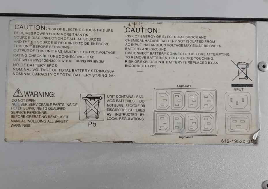 Eaton Pw9130I2000T-xl Ups Tower 50/60Hz 96Vdc 36A (Without Battery)(Not Working)