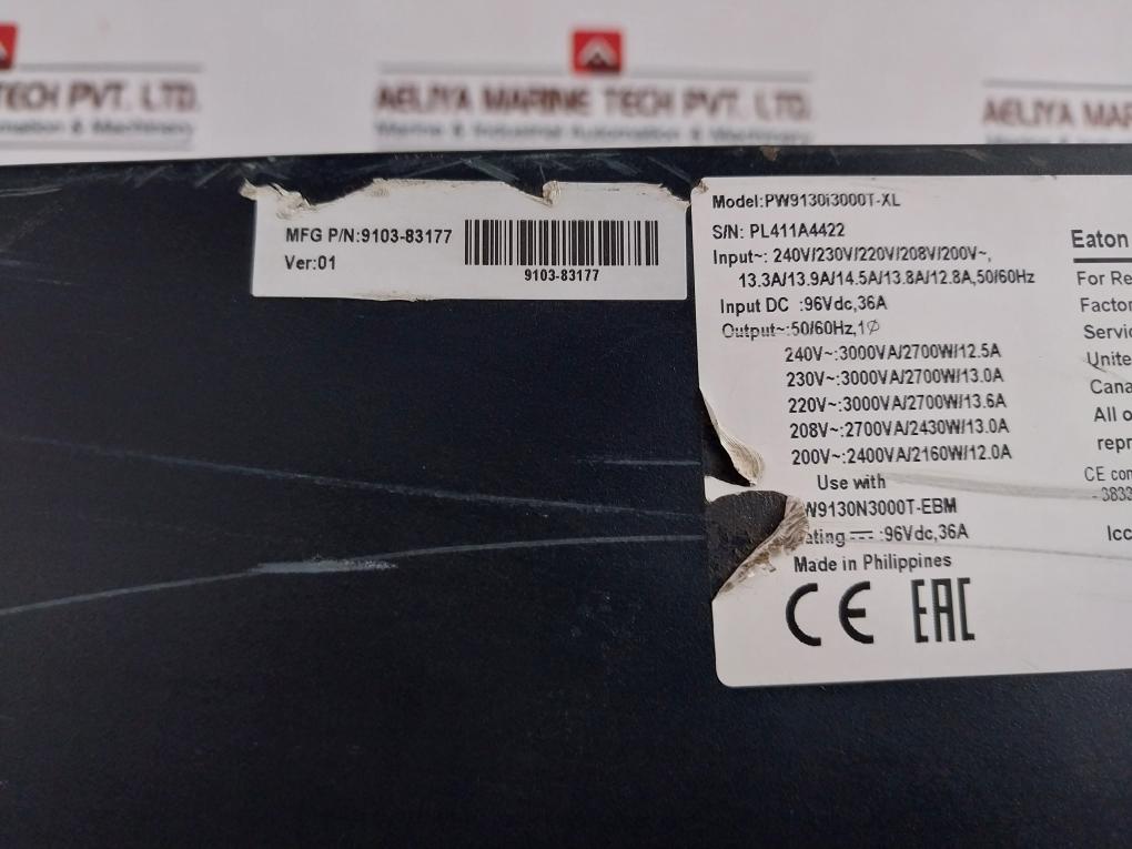 Eaton Pw9130I3000T-xl Uninterruptible Power Supply Ver01 96Vdc 36A (Not Working)