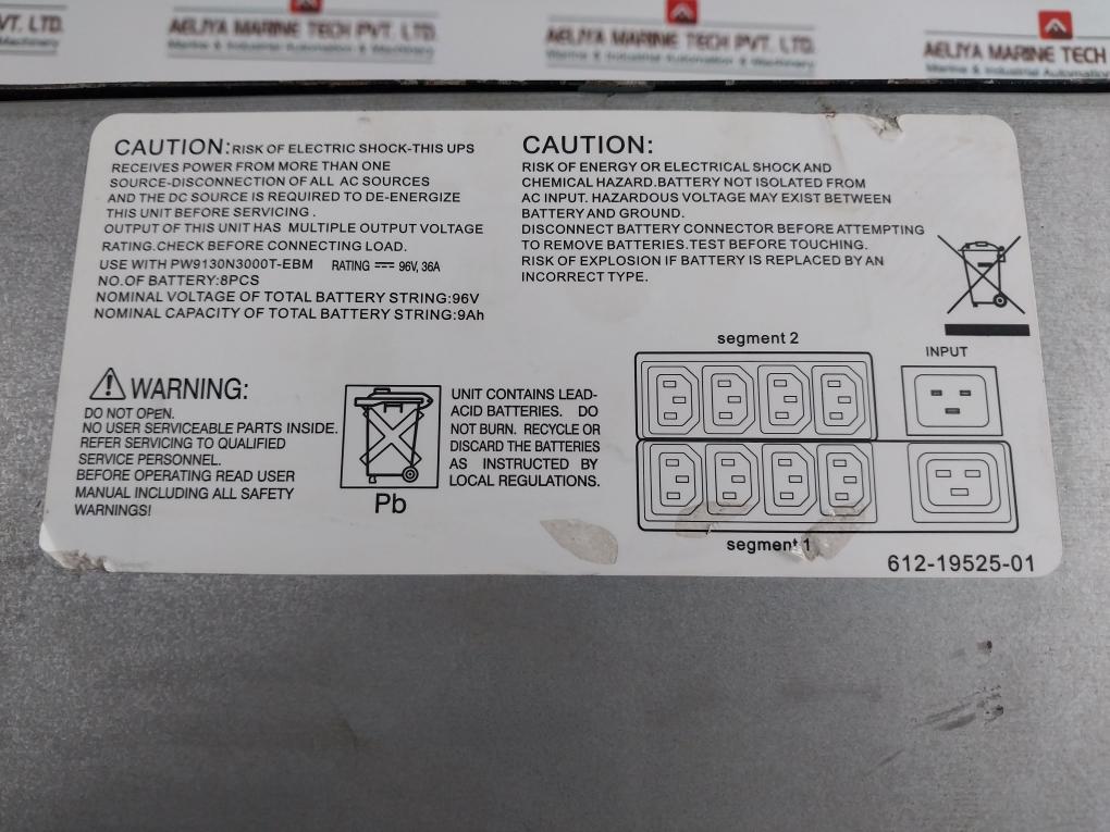Eaton Pw9130I3000T-xl Uninterruptible Power Supply Ver01 96Vdc 36A (Not Working)