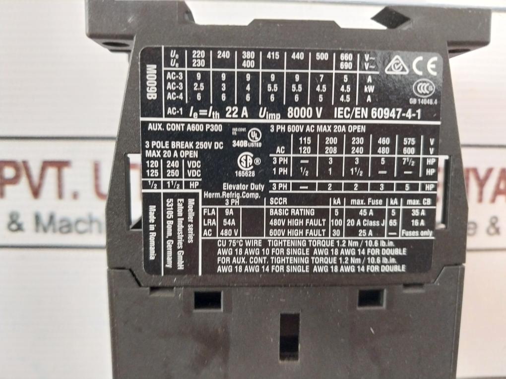Eaton Xtce009B10 Contactor 230V50Hz / 240V60Hz