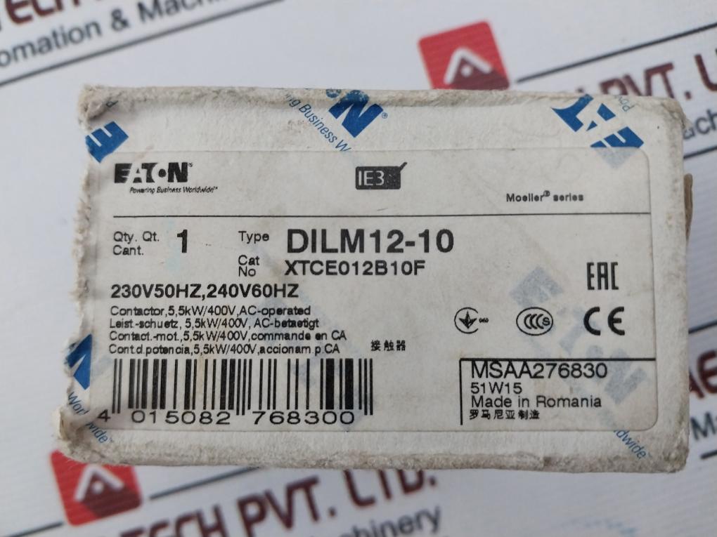 Eaton Xtce012B10 3 Pole Contactor 50/60Hz
