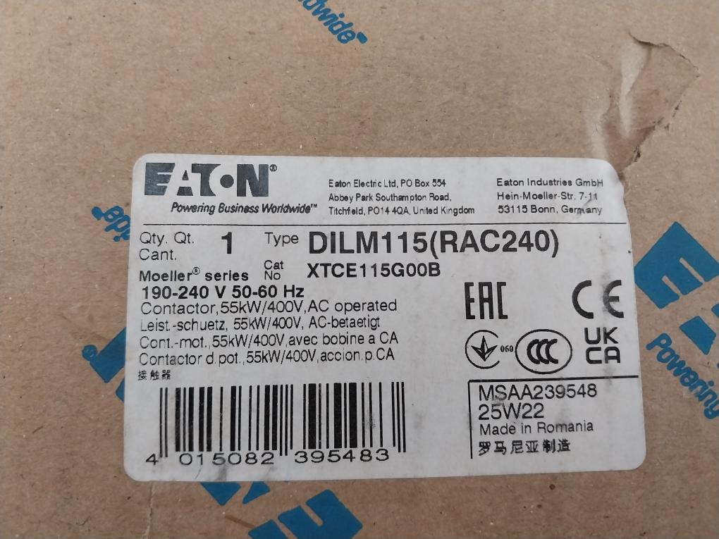 Eaton Xtce115G Contactor 190-240V 50-60 Hz