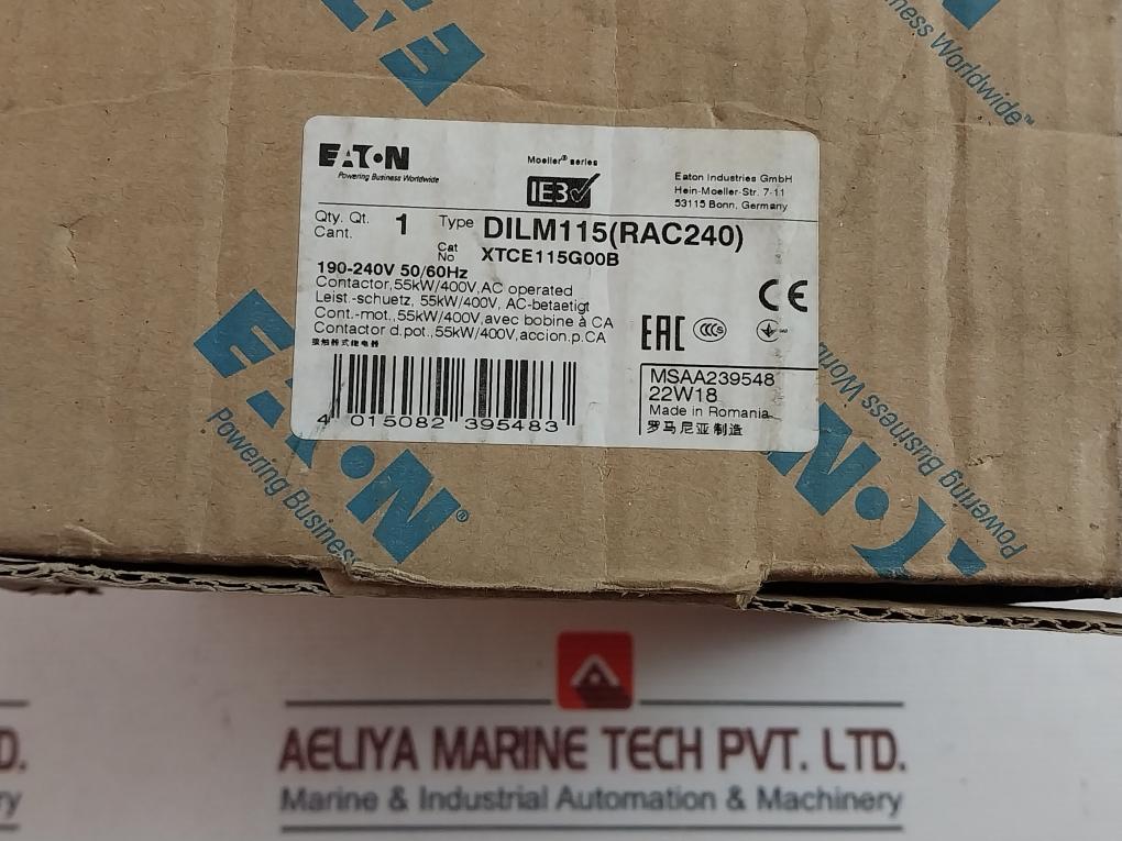 Eaton Xtce115G Contactor 55Kw/ 400V Ac Operated Dilm115 (Rac240)