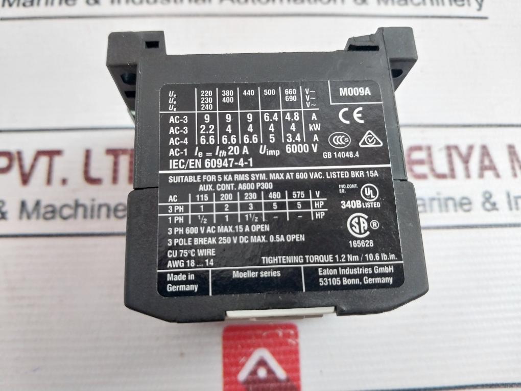 Eaton Xtmc9A01 3 Pole Contactor 24V 50/60Hz