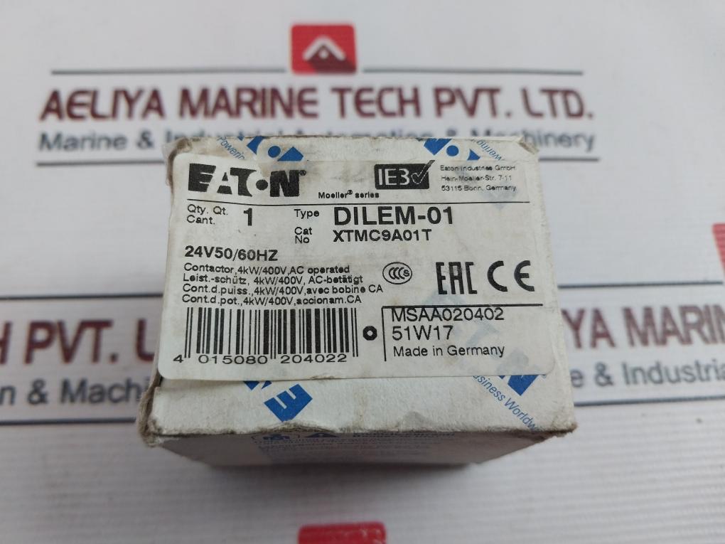 Eaton Xtmc9A01 3 Pole Contactor 24V 50/60Hz