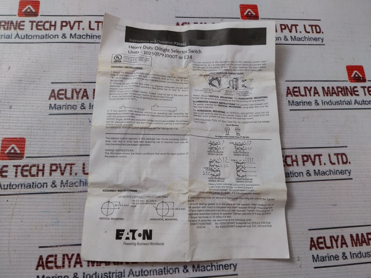 Eaton 10250T4011 Pushbutton Heavy Duty Oiltight Selector Switch