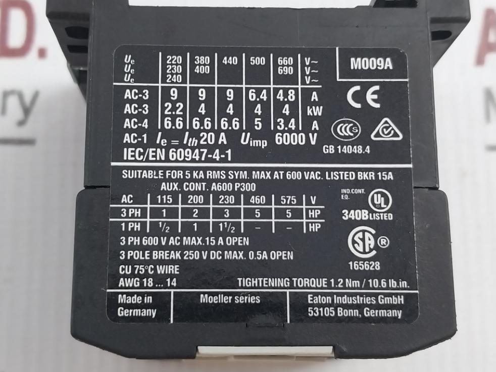 Eaton Dilem-01-g 3 Pole Contactor 250V Dc Max 0.5A Cu 75°C Wire