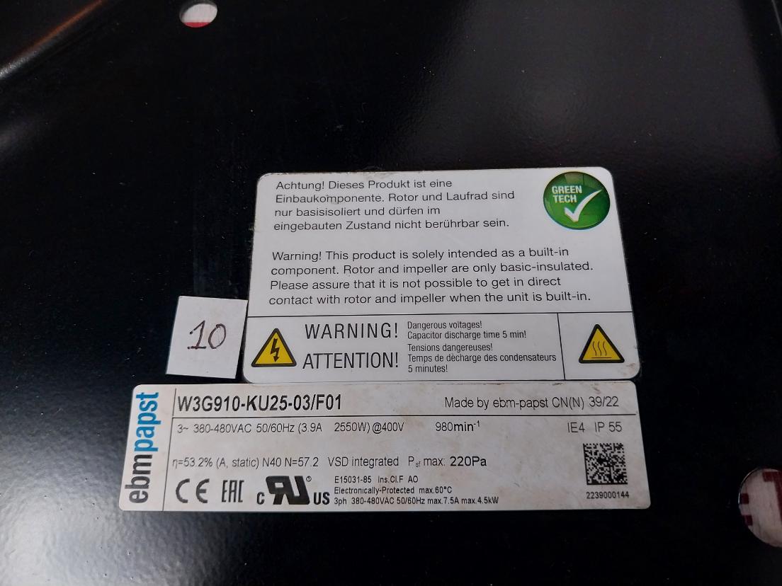 Ebm-papst Axial Fan With Fan Coil 380-480Vac 50/60Hz Part No. W3G910-ku25-03/F01