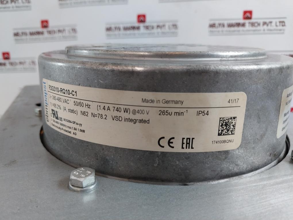 Ebmpapst R3G310-rq10-c1 Inducer Blower Motor 380-480 Vac 50/60Hz Ip54 1.8A 1.0Kw