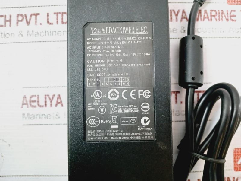 Edac Ea11351A-120 Ac Adapter Power Supply Charger 100-240V - 2.5A 50-60Hz