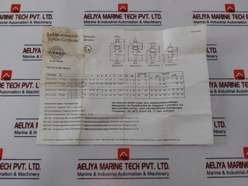 Ege Sts 212 Screw-in Air Flow Sensor Ip67 Atex 1816X