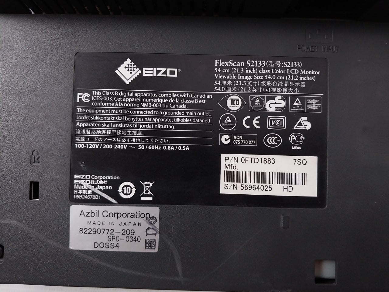 Eizo S2133 Ips Lcd Monitor Flexscan 54Cm 0Ftd1883 7Sq Sp0-0340