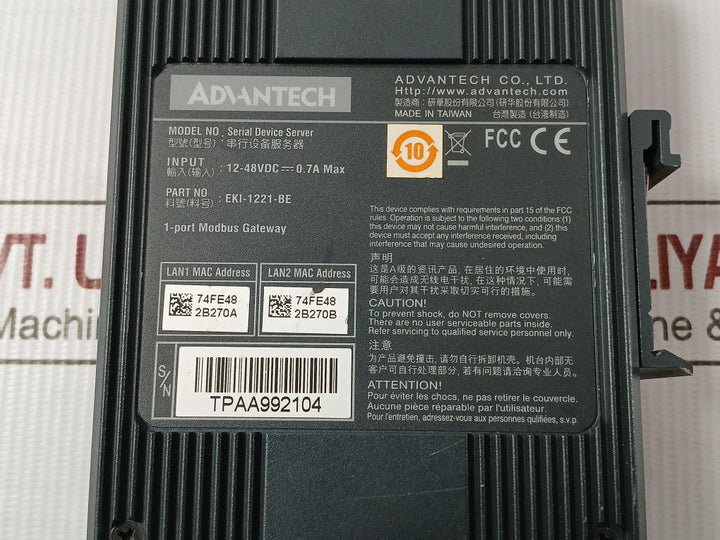 Eki-1221-be 1-port Modbus Gateway 12-48Vdc-0.7A Max Advantech