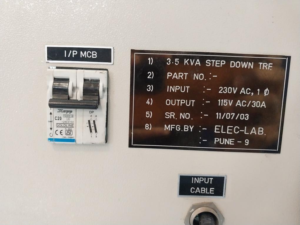 Elec-lab 3.5 Kva Step Down Transformer 230Vac 115V Ac/30A 0-50A 50/5A