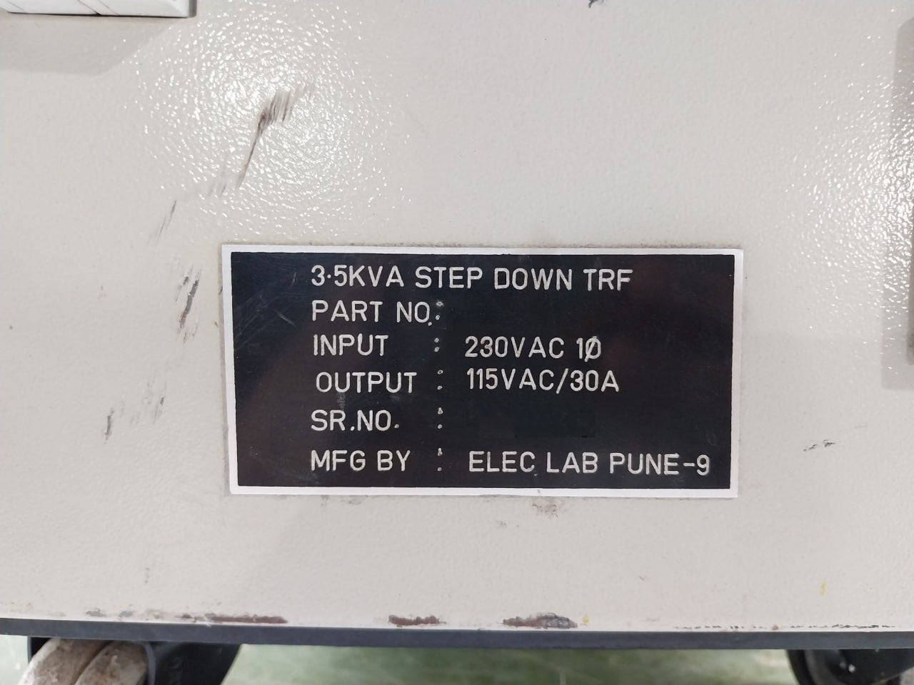 Elec Lab Step Down Transformer 3.5Kva 230Vac 115Vac 30A