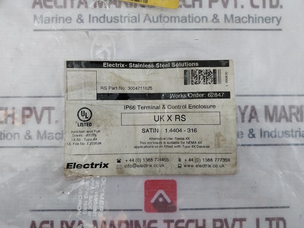 Electrix Ul50 Terminal & Control Enclosure Junction And Pull Box Ip66 3004711625