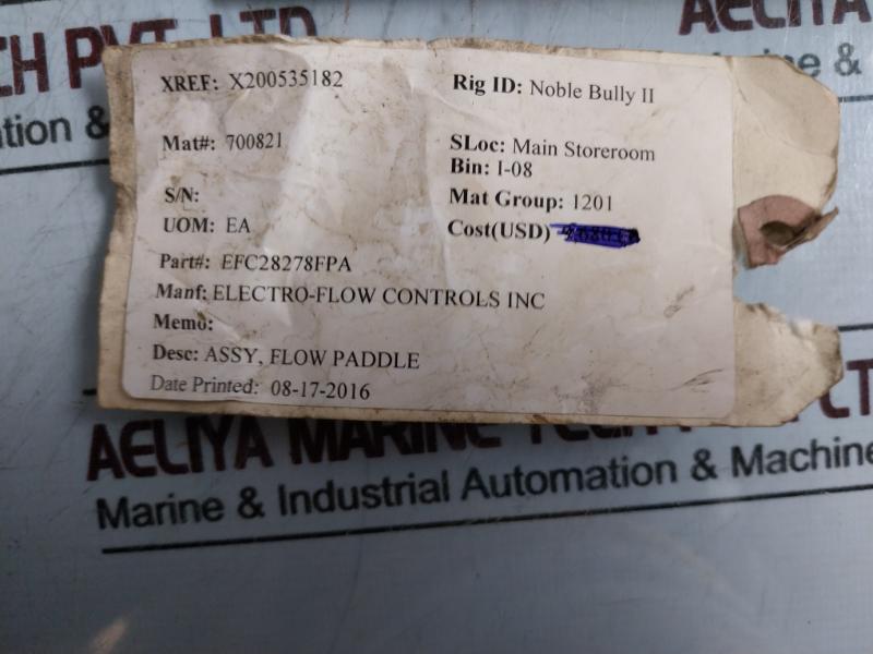 Electro-flow Controls Efc28278fpa Flow Paddle Assembly, 550v, 17a, Ip66/67, Atex