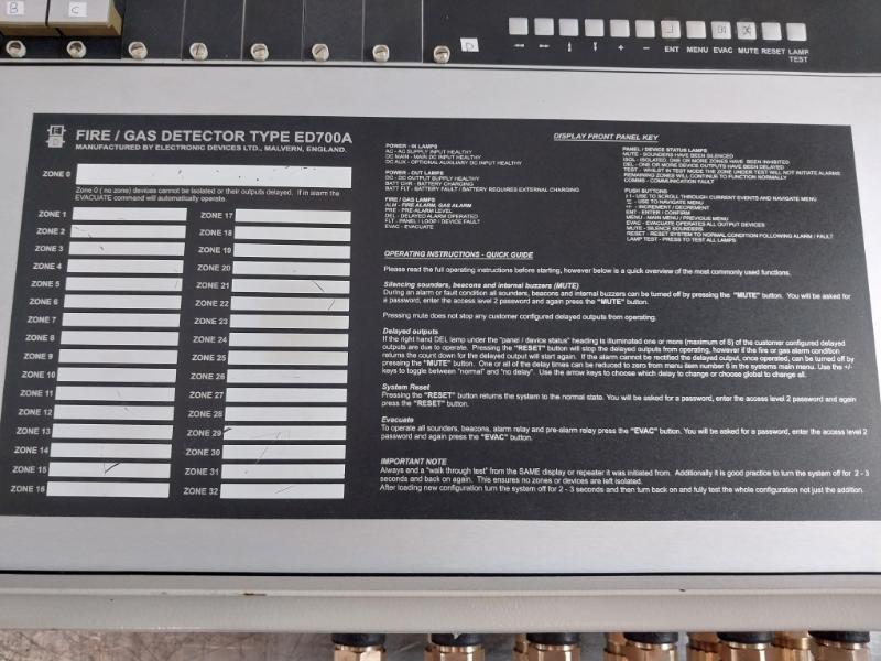 Electronic Devices Ed723 Fire/Gas Detection Panel Rev 4 Ed700A