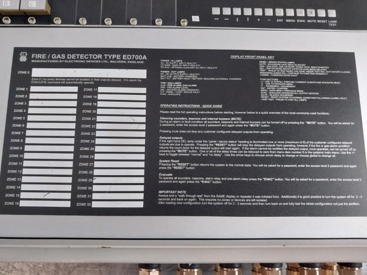 Electronic Devices Ed700A Fire/Gas Detection Panel Rev 4 Ed723