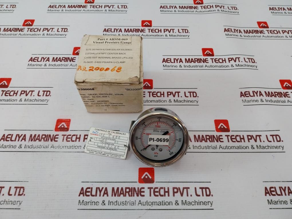 Elite Arsm069 Pressure Gauge, Silicon Oil Filled 0-4000 Kpa/0-600 Psi