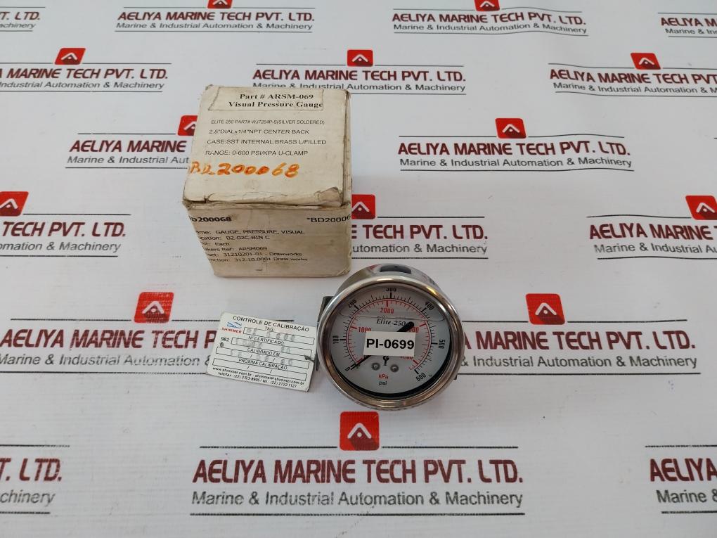 Elite Arsm069 Pressure Gauge, Silicon Oil Filled 0-4000 Kpa/0-600 Psi