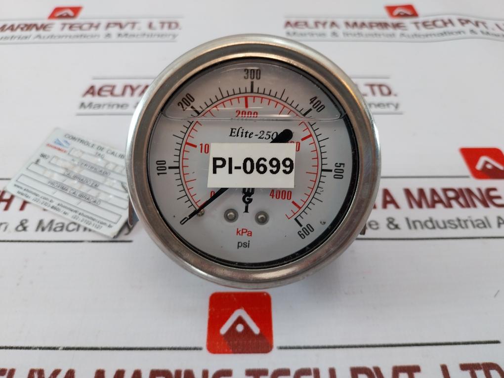 Elite Arsm069 Pressure Gauge, Silicon Oil Filled 0-4000 Kpa/0-600 Psi