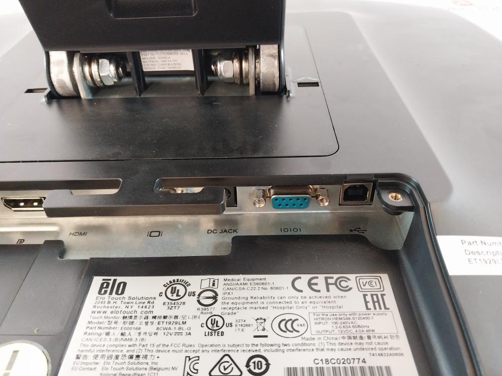 Elo Et1929Lm Touchscreen Lcd Monitor E000166 12V 3A