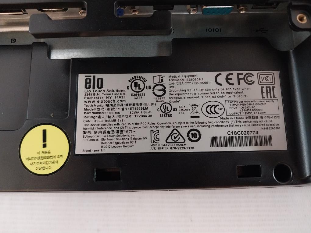 Elo Et1929Lm Touchscreen Lcd Monitor E000166 12V 3A