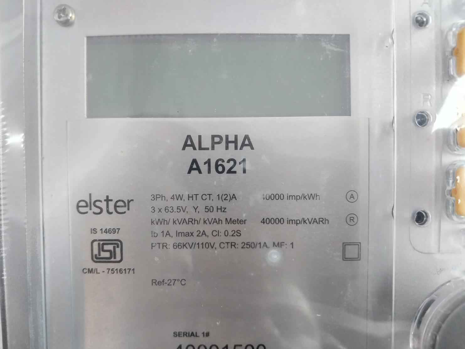 Elster A1621 Kvah Meter 3 Phase 4 Wire 66Kv/110V Cm/L-7516171