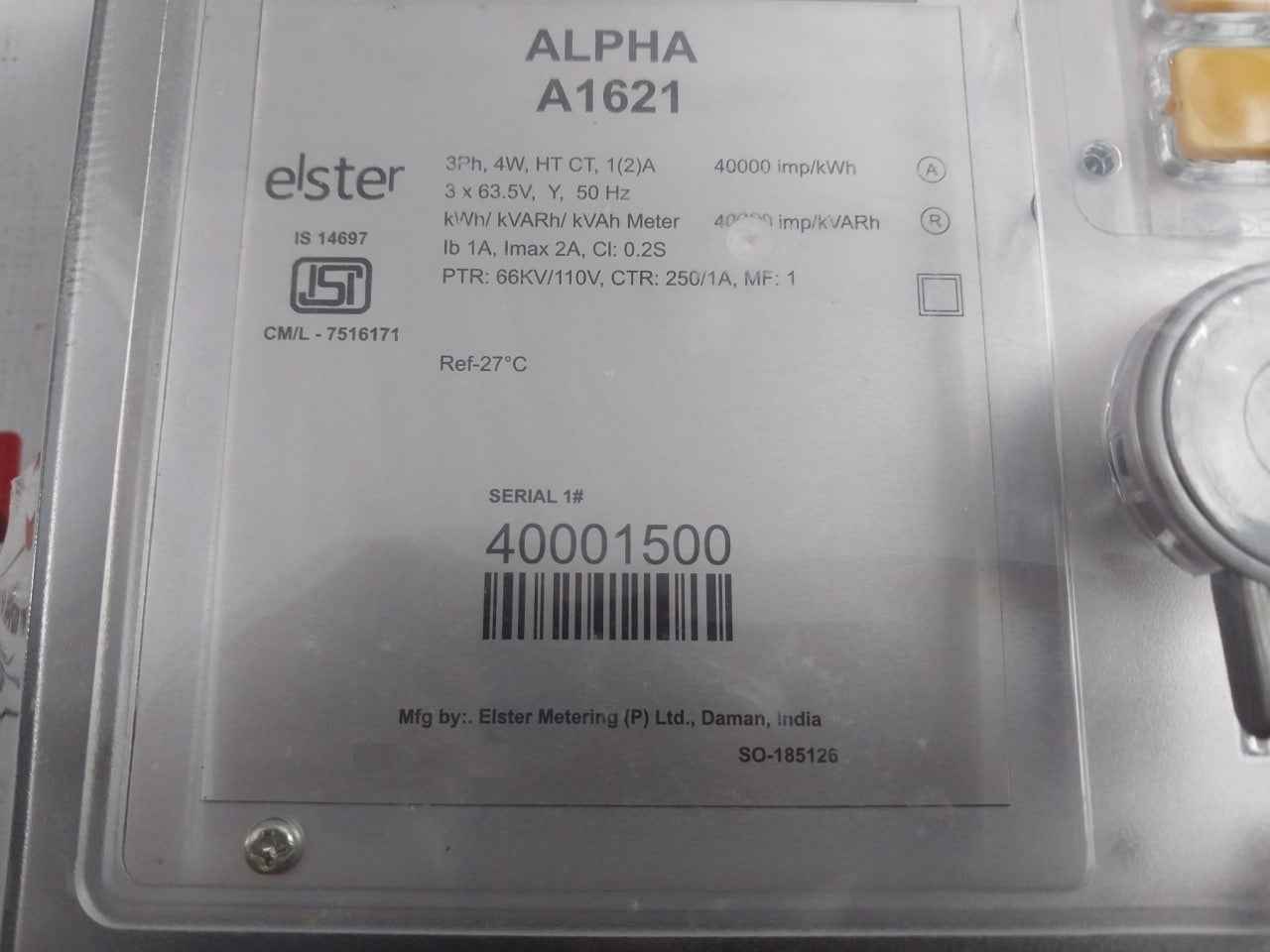 Elster A1621 Kvah Meter 3 Phase 4 Wire 66Kv/110V Cm/L-7516171