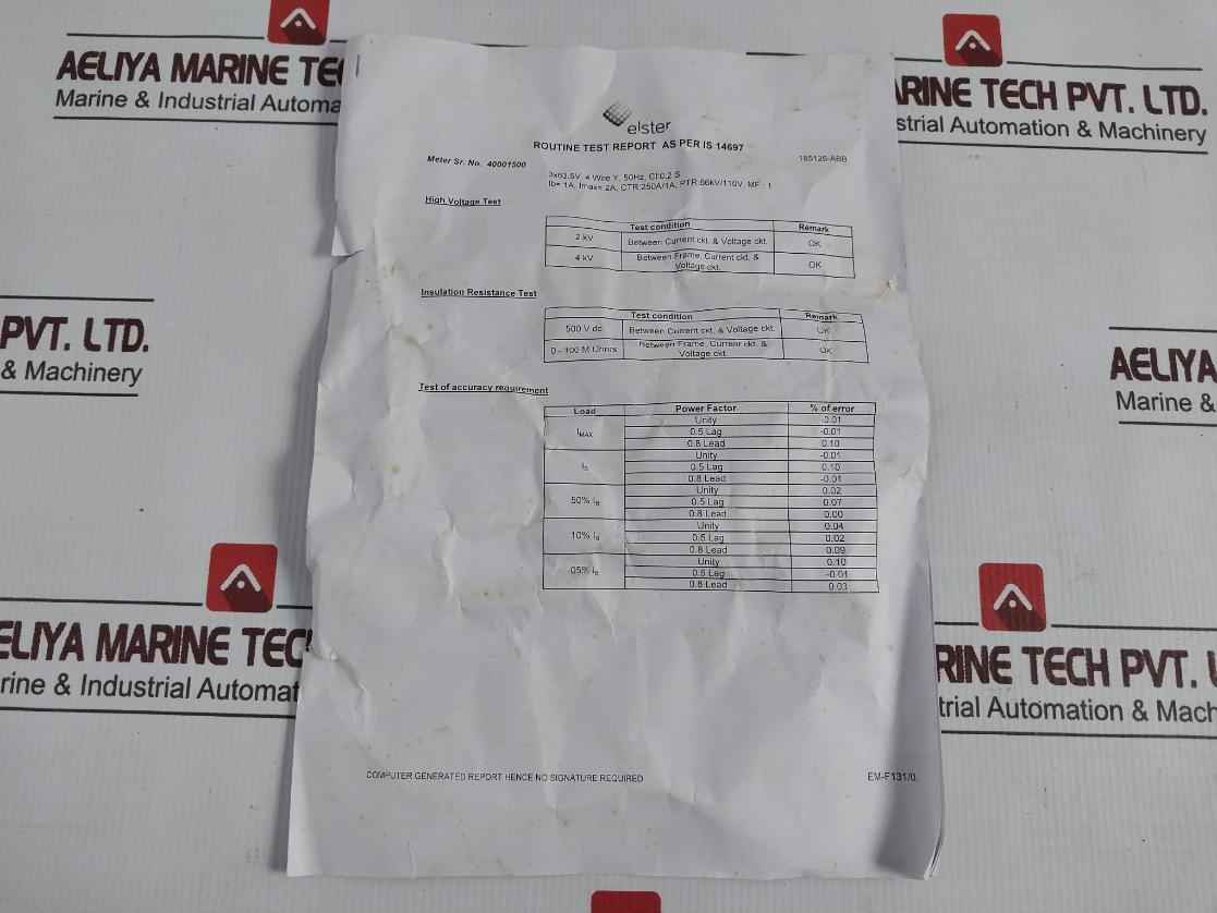 Elster A1621 Kvah Meter 3 Phase 4 Wire 66Kv/110V Cm/L-7516171