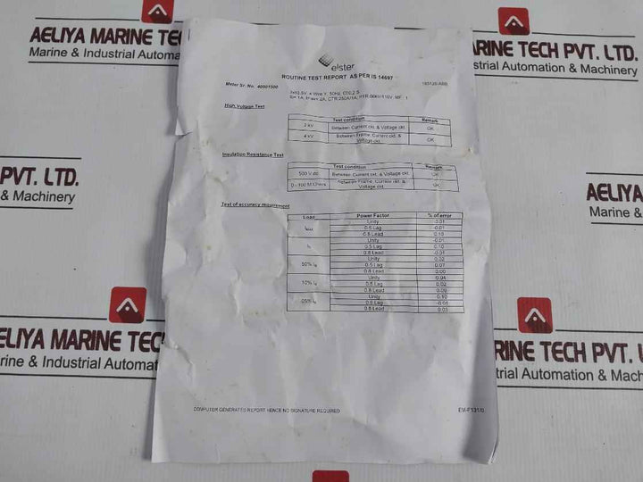 Elster A1621 Kvah Meter 3 Phase 4 Wire 66Kv/110V Cm/L-7516171