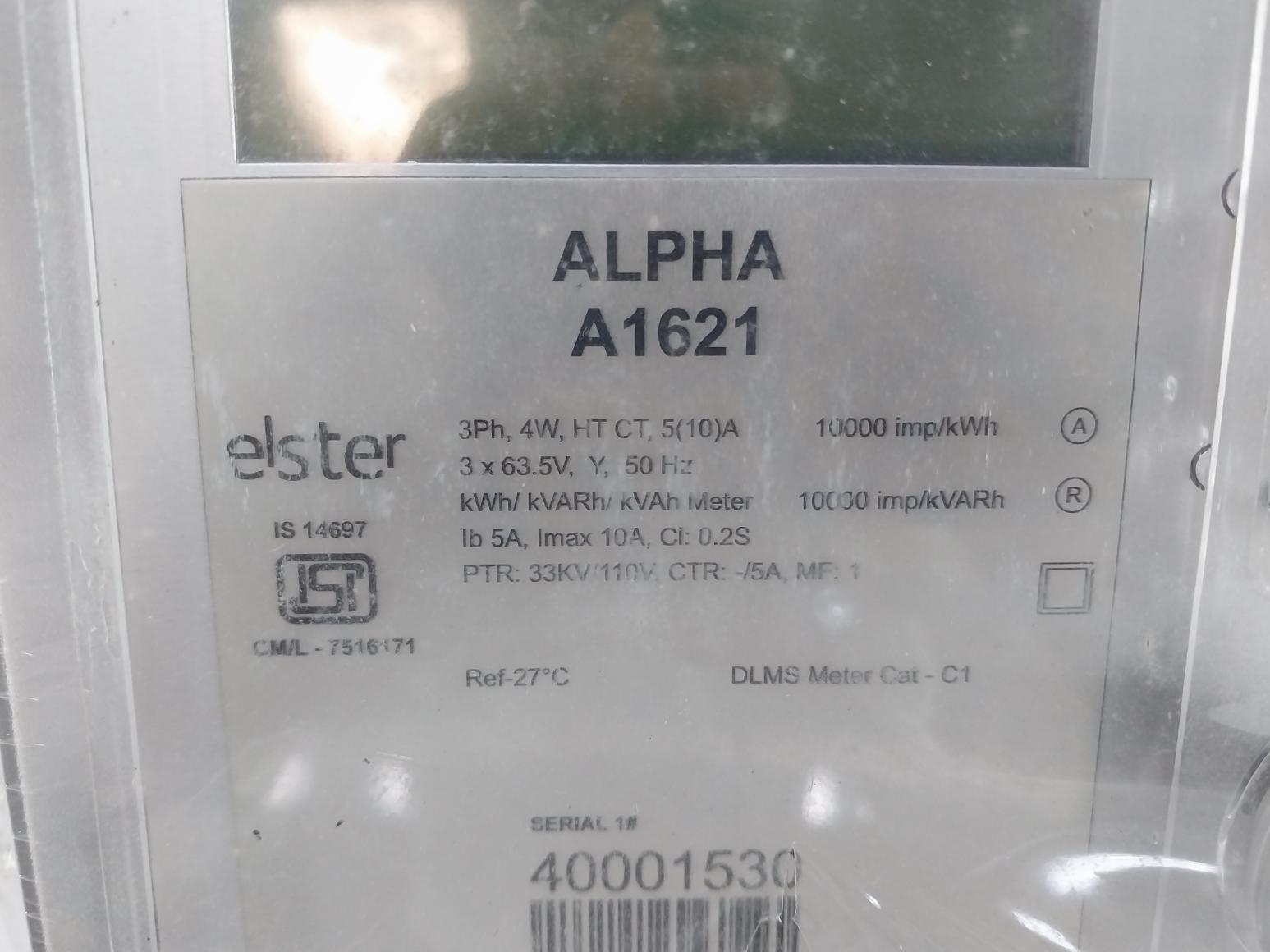 Elster A1621 Kwh/Kvarh/Kvah Meter 33Kv/110V 5A 50Hz