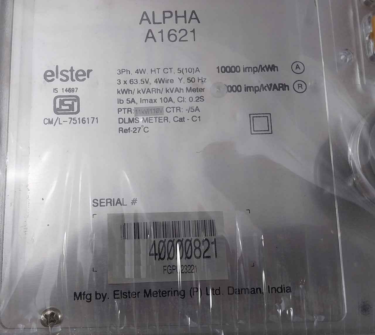 Elster A1621 Kwh/Kvarh/Kvah Meter 3 X 63.5V 4Wire Y 50 Hz 27C