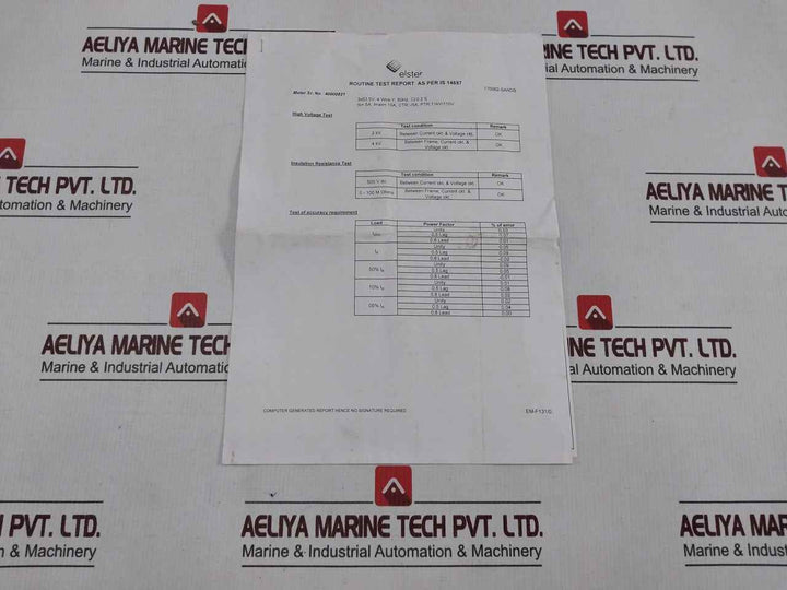 Elster A1621 Kwh/Kvarh/Kvah Meter 3 X 63.5V 4Wire Y 50 Hz 27C