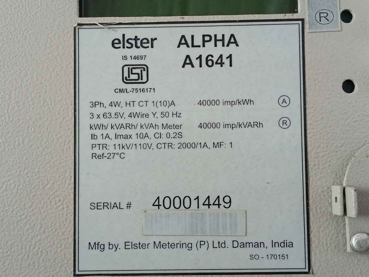 Elster Alpha A1641 3-phase Digital Electric Meter 40000 Imp/Kwh 50Hz