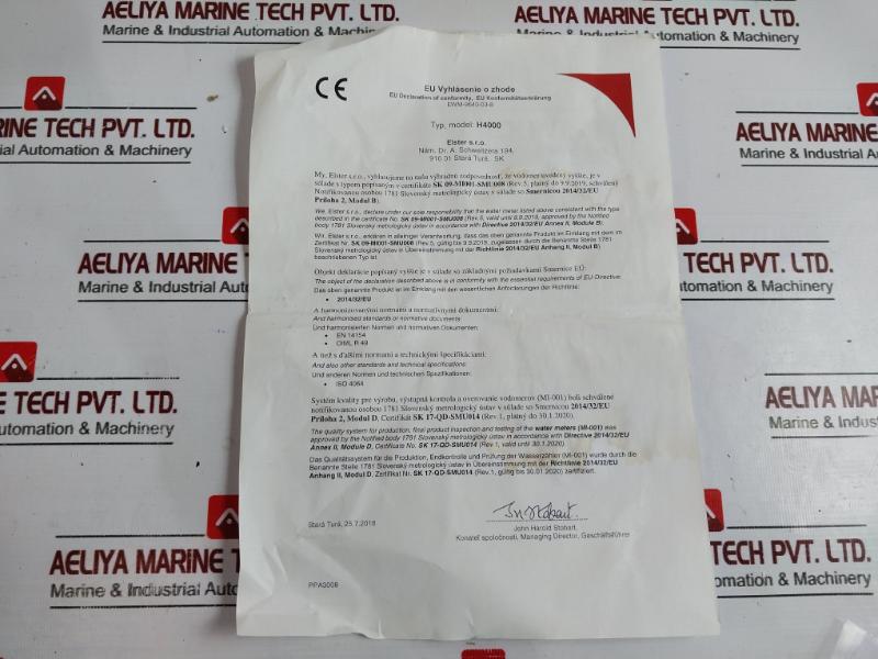 Elster H4000 Waltman Cold Water Meter Map16Bar 18W724404