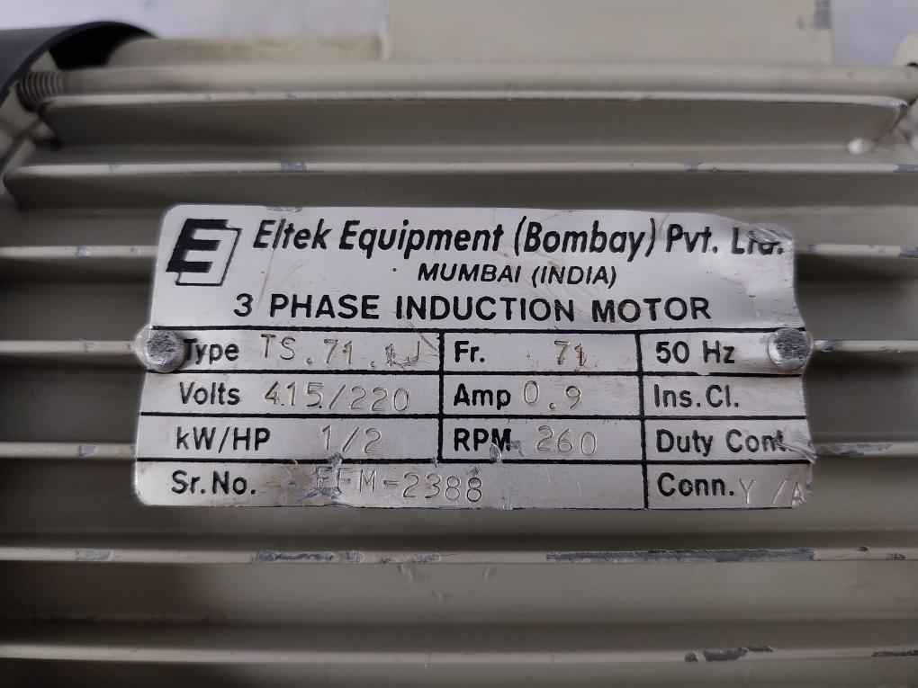 Eltek Equipment Ts.71.1J 3 Phase Induction Motor 415/220V 50Hz 0.9Amp 260 Rpm