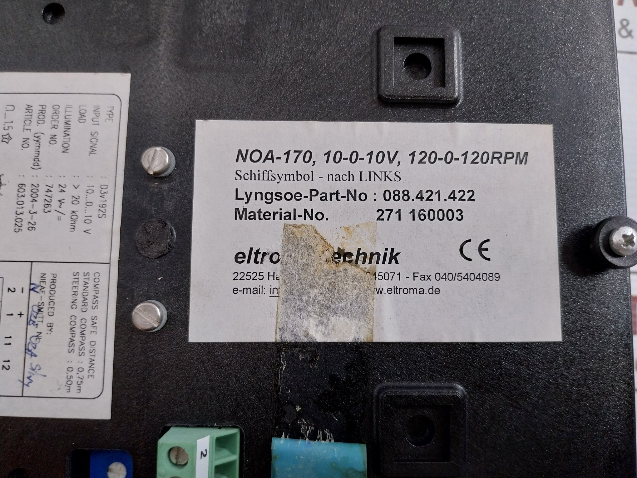 Eltroma-technik D3V192S Rudder Angle Indicator Rpm