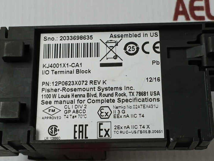 Emerson 12p0623x072 I/o Terminal Block