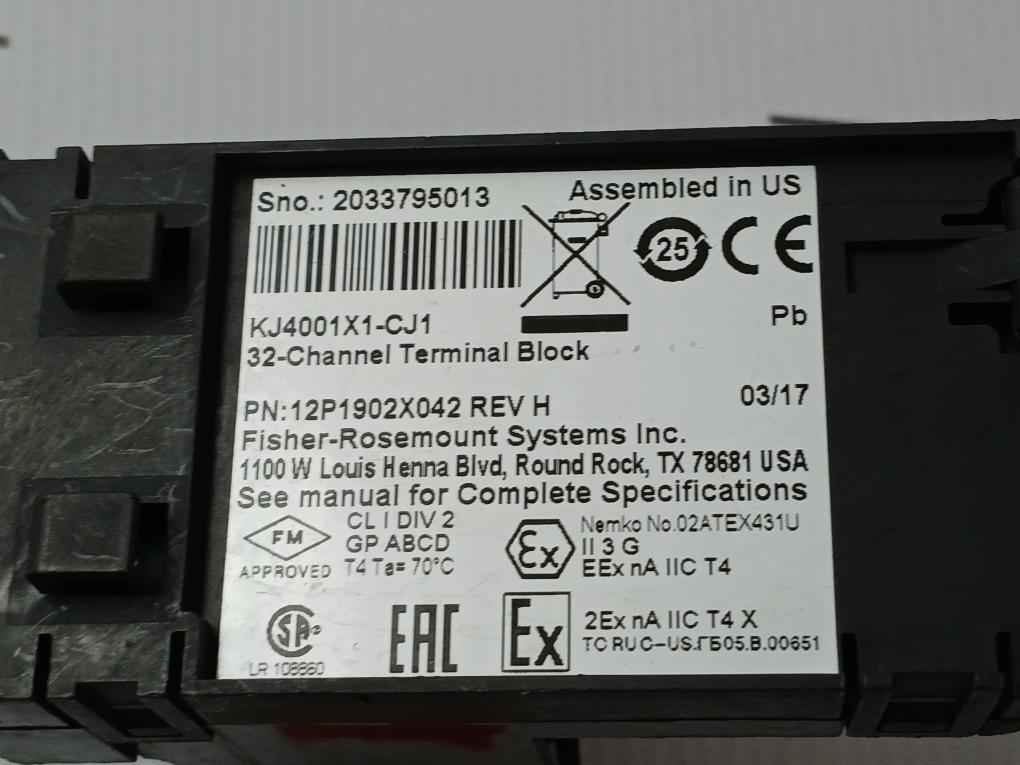 Emerson 12p1902x042 32-channel Terminal Block Rev H Kj4001x1-cj1