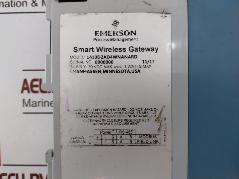 Emerson 1410d2ad4wnanard Smart Wireless Gateway 30 Vdc Max