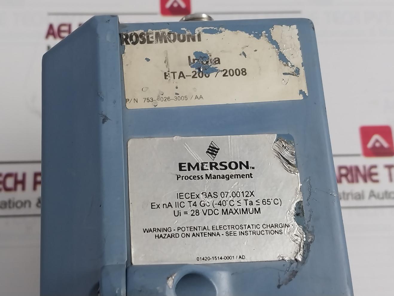 Emerson 1420A2A3A4N7Wl2Rd Smart Wireless Gateway 753-8026-3005/Aa 24Vdc Rev: Aa