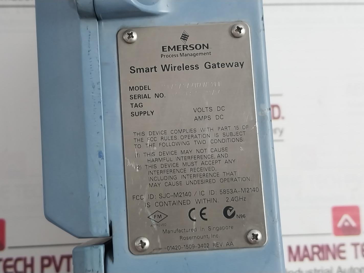 Emerson 1420A2A3A4N7Wl2Rd Smart Wireless Gateway 753-8026-3005/Aa 24Vdc Rev: Aa